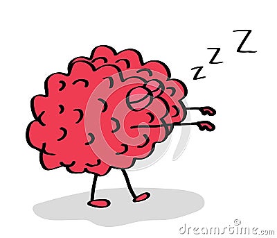 Brain sleepwalking on a white background. Carotid brain. Cartoon. Vector Illustration